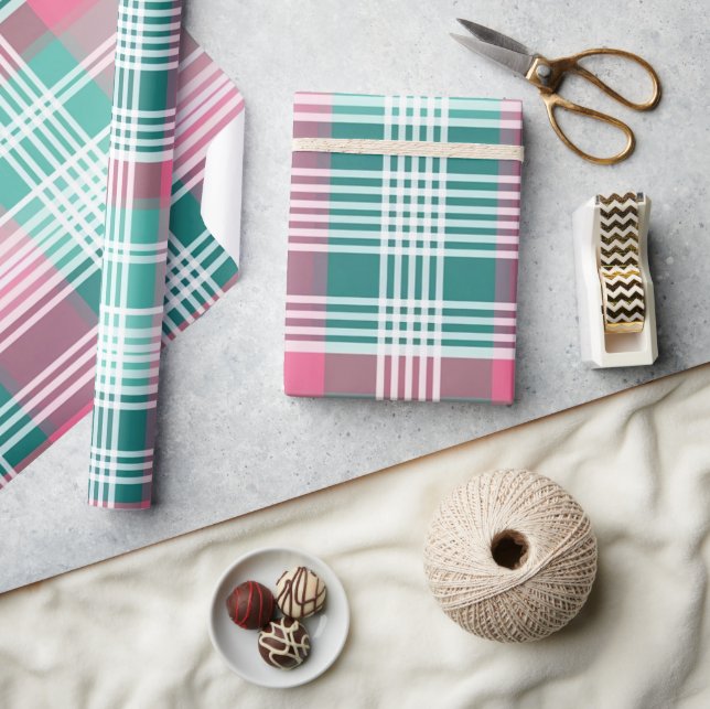 Pretty Pink And Green Plaid Wrapping Paper (Crafts)