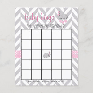 Pretty Pink and Grey Elephant Baby Shower Bingo