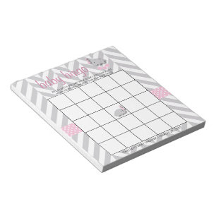 Pretty Pink and Grey Elephant Baby Shower Bingo Notepad