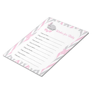Pretty Pink and Grey Elephant Baby Wishes 2 Notepad
