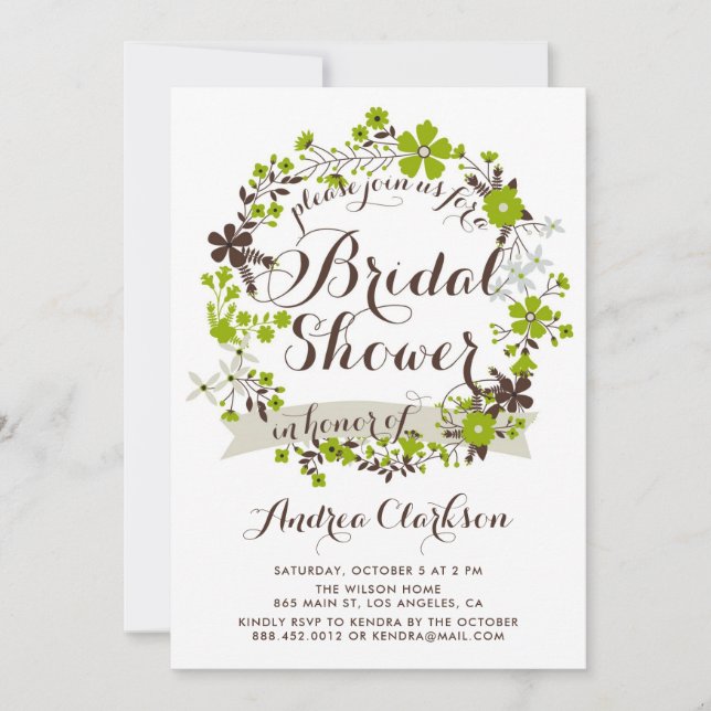 Pretty Pink and Grey Floral Wreath Bridal Shower Invitation (Front)