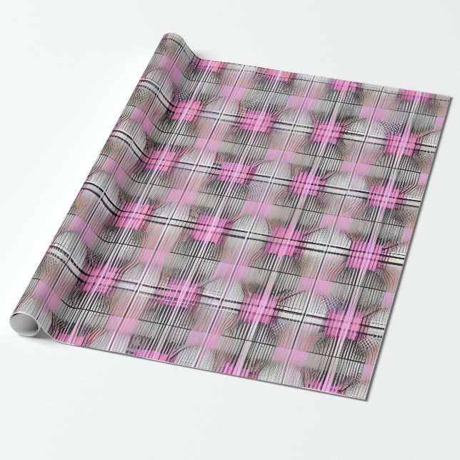 Pretty Pink and Grey Unique Plaid Wrapping Paper (Unrolled)