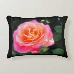 Pretty Pink and Orange Rose Macro Photo   Decorative Cushion