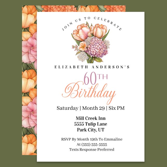 Pretty Pink and Orange Tulip 60th Birthday Invitation (Creator Uploaded)