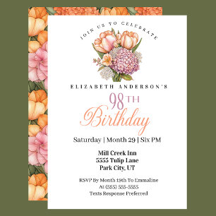 Pretty Pink and Orange Tulip 98th Birthday Invitation