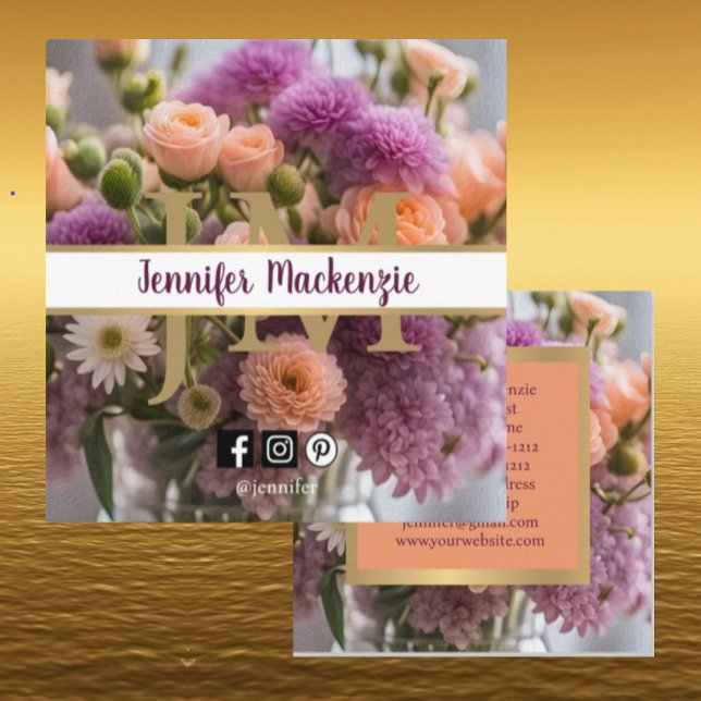 Pretty Pink and Peach Purple Rose AI Generated  Square Business Card (Creator Uploaded)