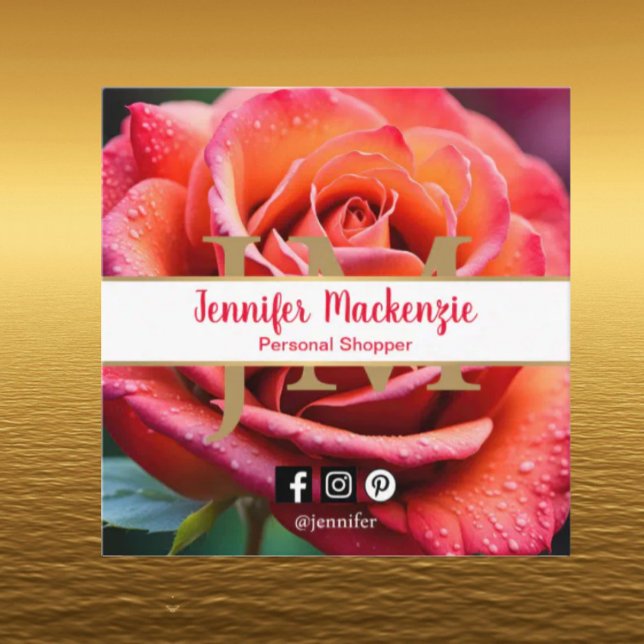 Pretty Pink and Peach Rose AI Generated  Square Business Card (Creator Uploaded)