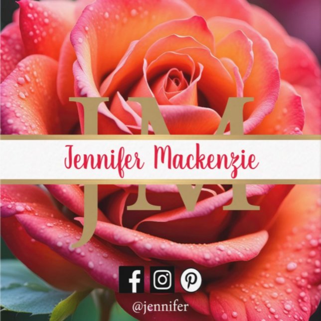 Pretty Pink and Peach Rose AI Generated  Square Business Card (Creator Uploaded)
