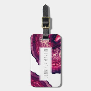 Pretty Pink and Purple Agate Geode Stone Luggage Tag