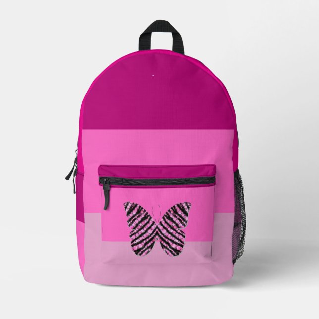 Pretty Pink and Purple Butterfly Girly Printed Backpack (Front)