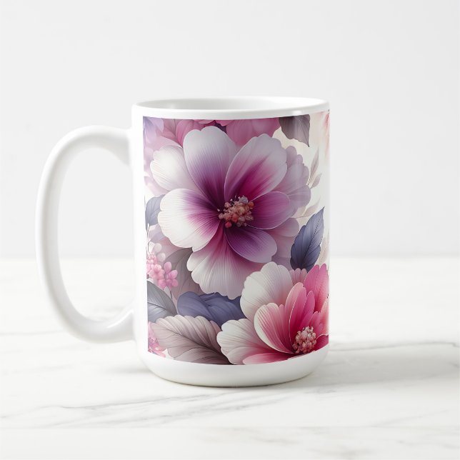 Pretty Pink and Purple Floral Shabby Chic  Coffee Mug (Left)