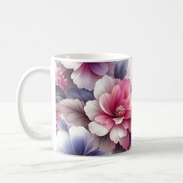 Pretty Pink and Purple Floral Shabby Chic  Coffee Mug (Left)
