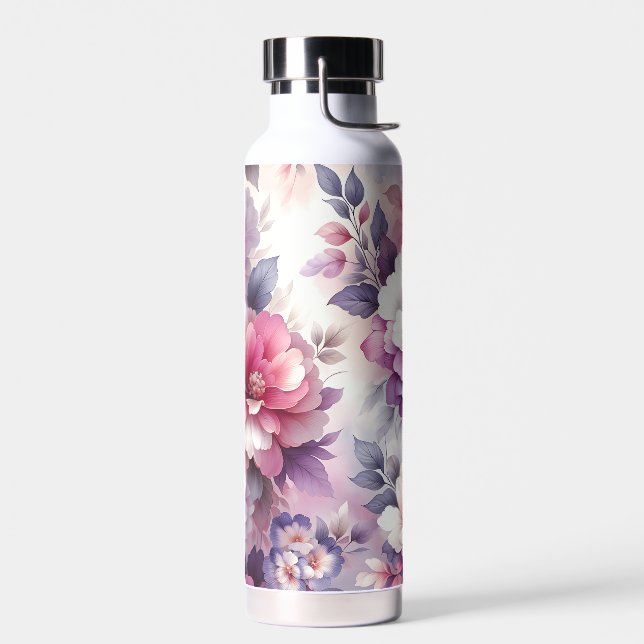 Pretty Pink and Purple Floral Shabby Chic  Water Bottle (Left)
