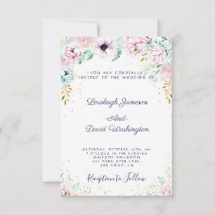 Pretty Pink and purple floral wedding Invitation