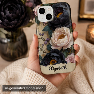Pretty Pink and Purple Peonies Personalised iPhone 15 Case
