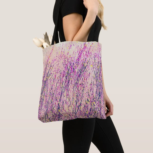 Pretty Pink and Purple Wildflower Art Tote Bag (Close Up)