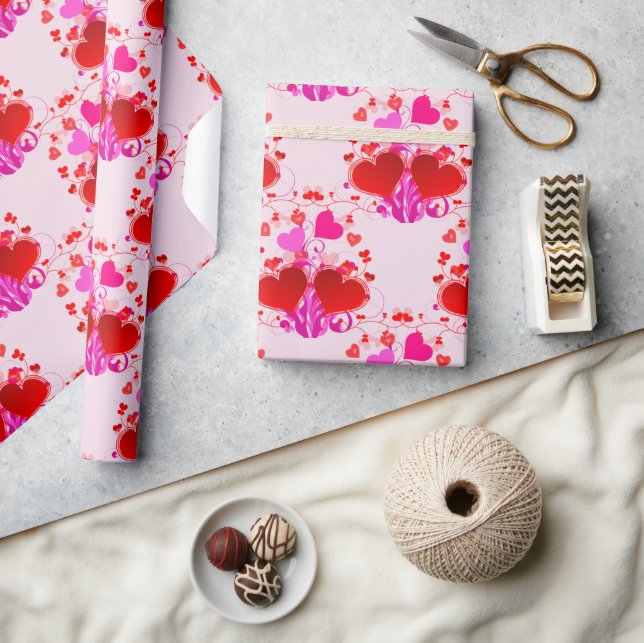 Pretty Pink and Red Hearts Valentine's Day  Wrapping Paper (Crafts)