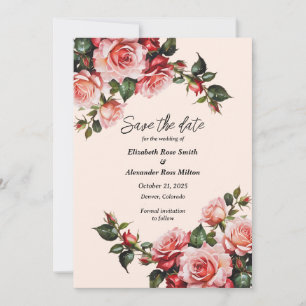 Pretty pink and red roses green wedding save the date
