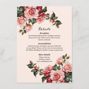 Pretty pink and red roses wedding enclosure card