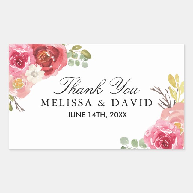 Pretty Pink and Red Thank You Stickers (Front)