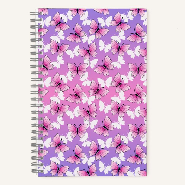 Pretty Pink and White Butterfly Spiral Notebook (Front)