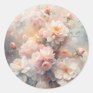 Pretty Pink and White Flowers Classic Round Sticker