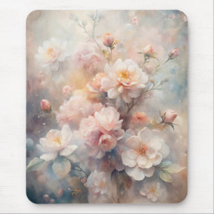 Pretty Pink and White Flowers Mouse Mat
