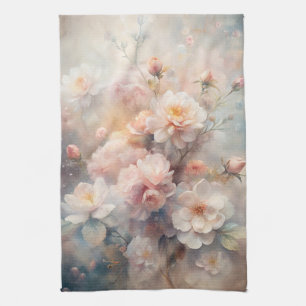 Pretty Pink and White Flowers Tea Towel