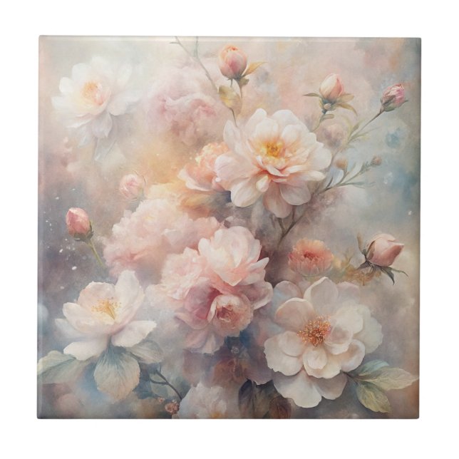 Pretty Pink and White Flowers  Tile (Front)