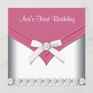 Pretty Pink and White Girls Birthday Party Invitation
