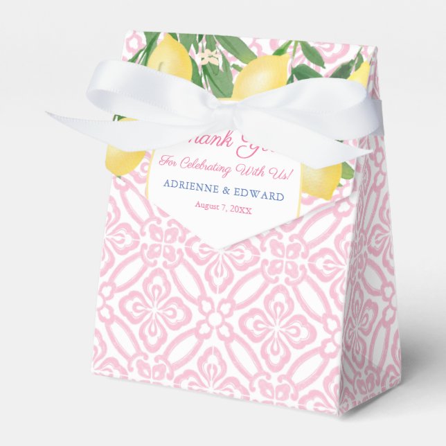 Pretty Pink And White Lemons Girl Baby Shower Favour Box (Front Side)