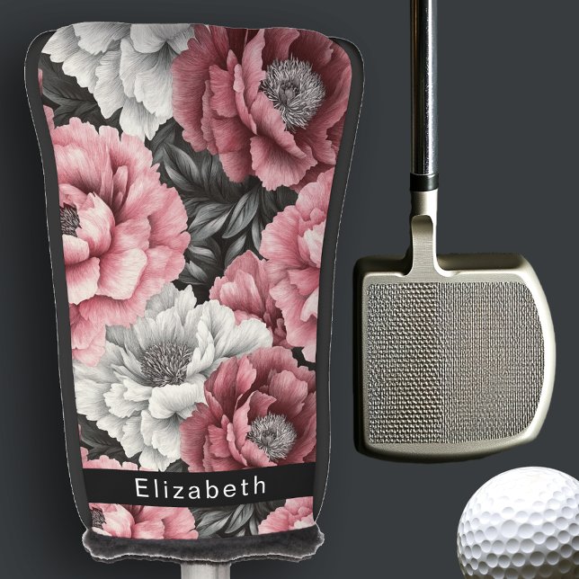 Pretty Pink and White Peony Personalized Golf Head Cover (Creator Uploaded)