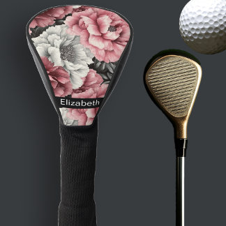 Pretty Pink and White Peony Personalized Golf Head Cover