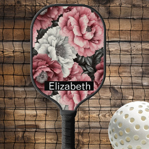 Pretty Pink and White Peony Personalized Pickleball Paddle