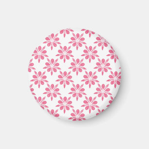 Pretty Pink and White Snowflake Flower Pattern Magnet