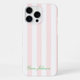 Pretty Pink and White Stripe Paris Inspired iPhone 16 Pro Max Case