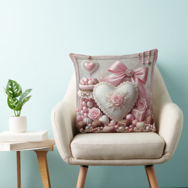 PRETTY PINK AND WHITE VALENTINES DAY THEME SCENE CUSHION (Chair)