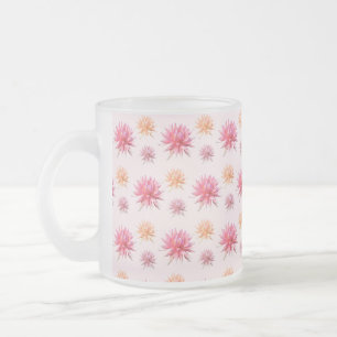Pretty Pink and Yellow Flowers Frosted Glass Coffee Mug