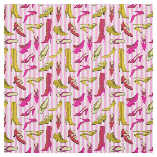 Pretty Pink and Yellow High Heeled Shoes Pattern Fabric (Swatch)