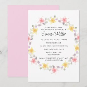 Pretty Pink and Yellow Lilly Flowers Bridal Shower Invitation