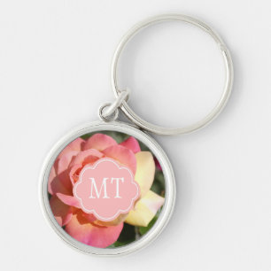 Pretty  pink and yellow rose flower, custom key ring