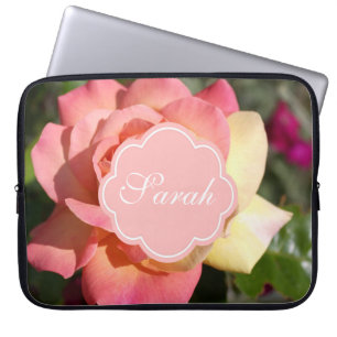 Pretty pink and yellow rose flower, custom laptop sleeve