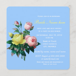 pretty pink and yellow rose flowers bridal shower invitation