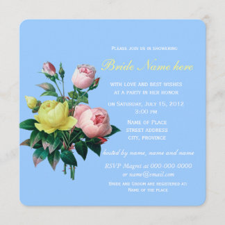 pretty pink and yellow rose flowers bridal shower invitation