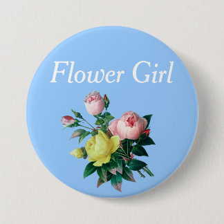 pretty pink and yellow rose flowers flower girl 7.5 cm round badge