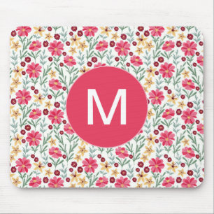 Pretty Pink and Yellow Vintage Floral Monogram Mouse Mat