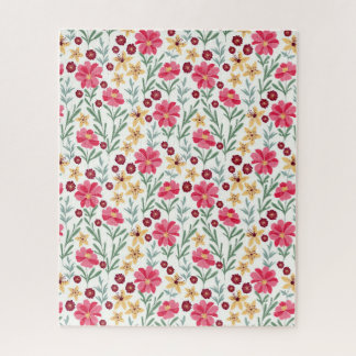 Pretty Pink and Yellow Vintage Floral Pattern Jigsaw Puzzle
