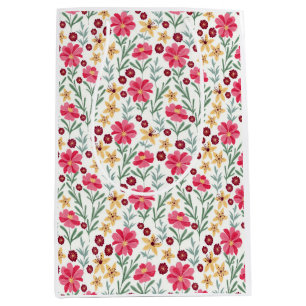Pretty Pink and Yellow Vintage Floral Pattern Medium Gift Bag