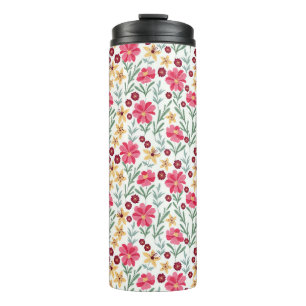 Pretty Pink and Yellow Vintage Floral Pattern Thermal Tumbler