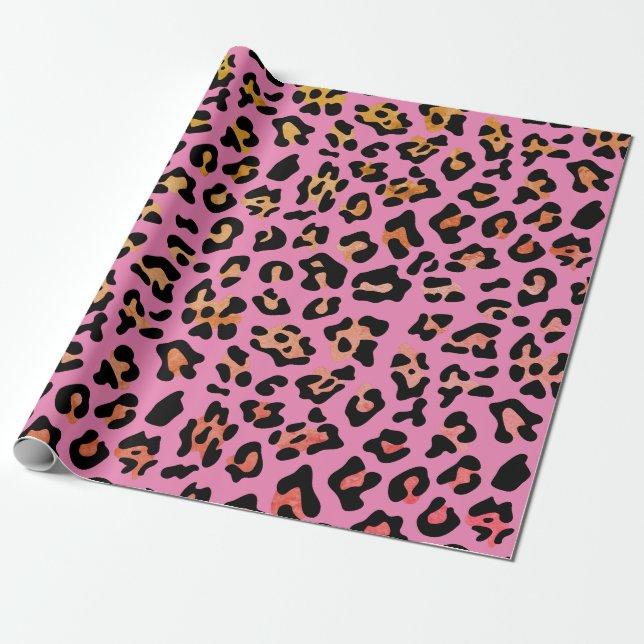 Pretty Pink Animal Print Leopard Wrapping Paper (Unrolled)
